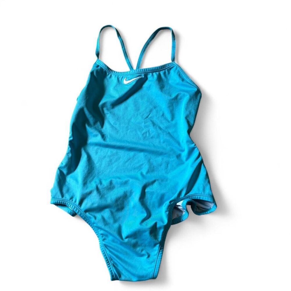 Nike Women's Blue and White Swimsuit-one-piece